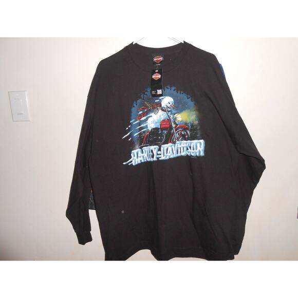 Harley Davidson Men's XXL Black L/S T Shirt Snowman Lancaster Two Side Graphic - Picture 1 of 3
